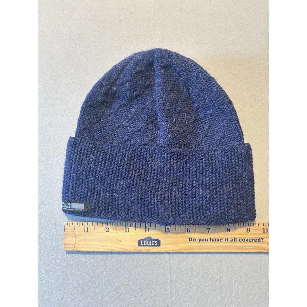 Bonfire Snowboarding Knit Beanie Navy Woolly Winter‎ Hat Button Detail Unisex